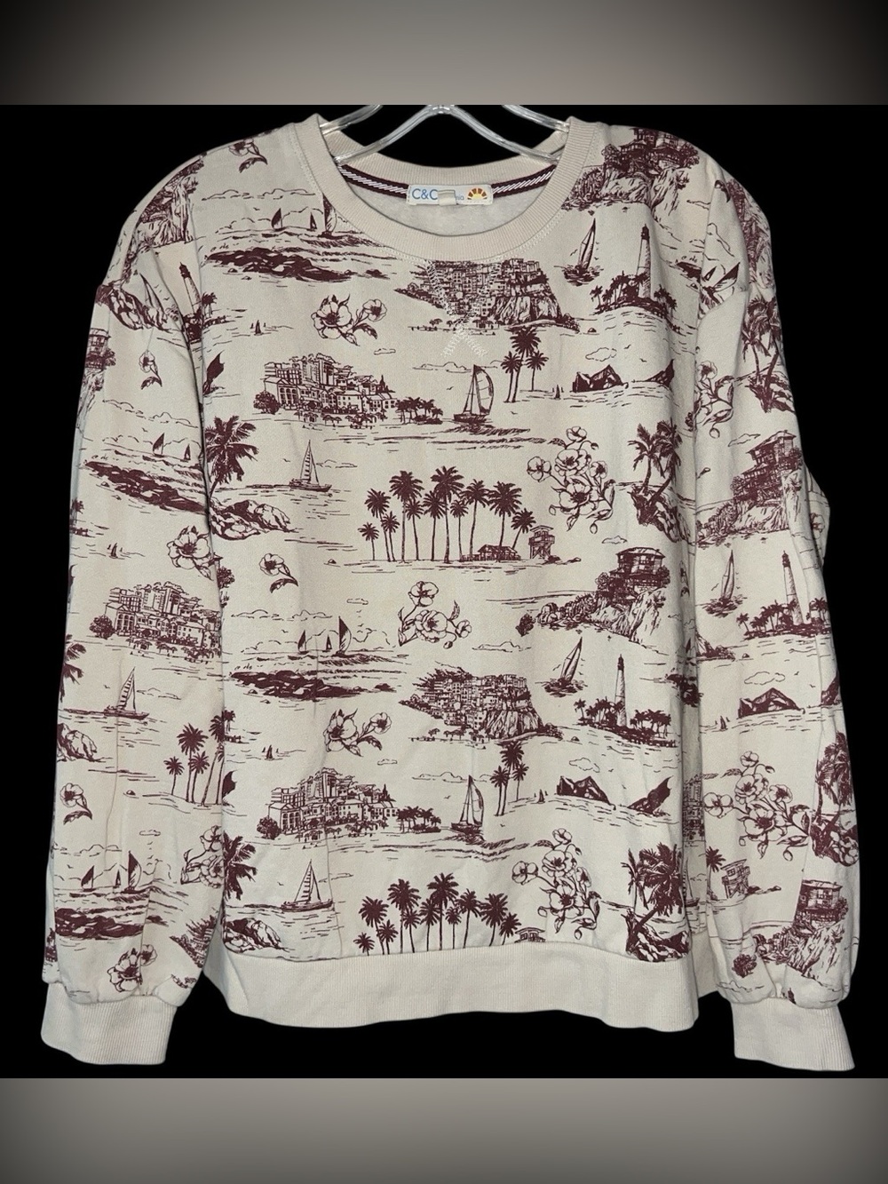 Women's C&C California L/S Chrissy Fleece Pullover Sweatshirt Top Sz Medium